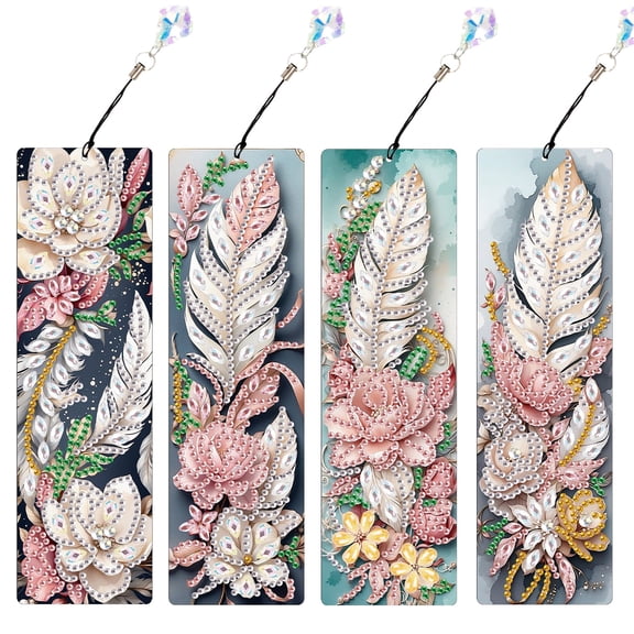 4pcs Diamond Art Painting Kit Pink Flower Feather