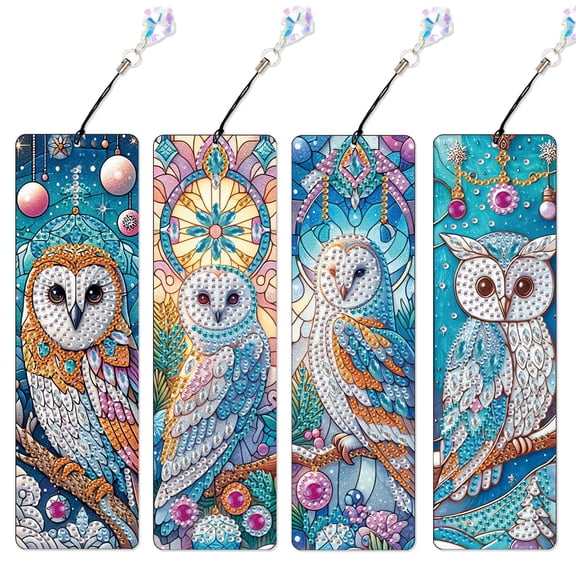4pcs Diamond Painting Bookmark Kit 5D DIY Dreamcatcher Owl Design with Shimmering Handcrafted Artwork For Book Lovers Perfect for Birthdays, Christmas, and Holidays