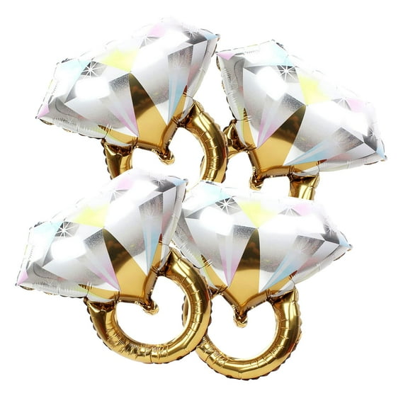 4pcs Diamond Theme Foil Balloons for Marriage Engagement Wedding Bridal Shower Party Anniversary Graduation Photo Booth, Gold