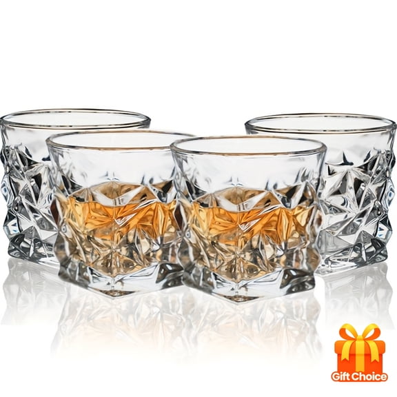 4pcs Diamond Whiskey Glasses Set - Crystal Clear Square Glasses for Bourbon, Scotch & Liquor, Reusable, Machine Washable, Ideal Gift for Men & Women, Perfect for Christmas, Halloween, Easter,Hanukkah