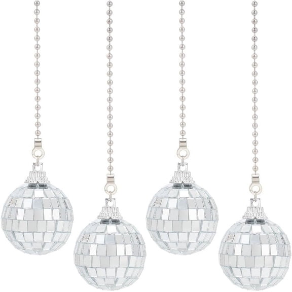 4pcs Disco Ball Ceiling Fan Pull Chain Extender Decorative Fan Pendant 14 Inch Fan Danglers Ball Party Decor Pulls Ornaments Chain Extender with Connector