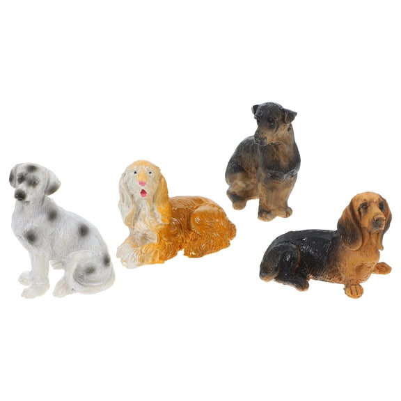 FUEENIRVA Miniature Resin Dog Figurines Assorted Colors for Dollhouse Decor, 4 Pieces, Size 1.77x1.38x0.79 Inches