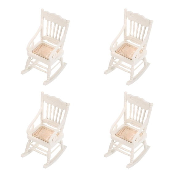 4pcs Dollhouse Miniature Rocking Chair 1:12 Scale Wooden Furniture Accessories