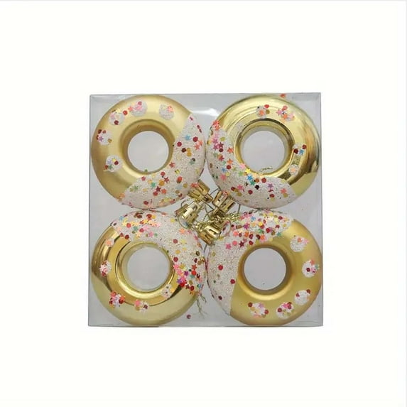 4pcs Donut Christmas Ornaments 2.7 Inch Christmas Tree Decorations Colorful Donut Pendant Hanging Decor for Holiday Party Home Birthday Festive Decorations Lightweight Donut Baubles