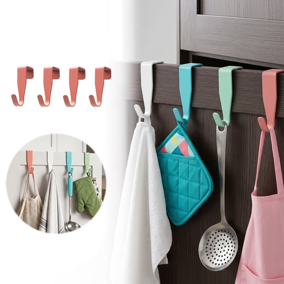 4pcs Over The Door Cabenit Drawer Hooks Carbon Steel Hanger Hook No Drill Cabinet Drawer Organizer Easy to Install Hook for Hanging Stocking Clothes Towels Kitchen Cabinet Bathroom Door