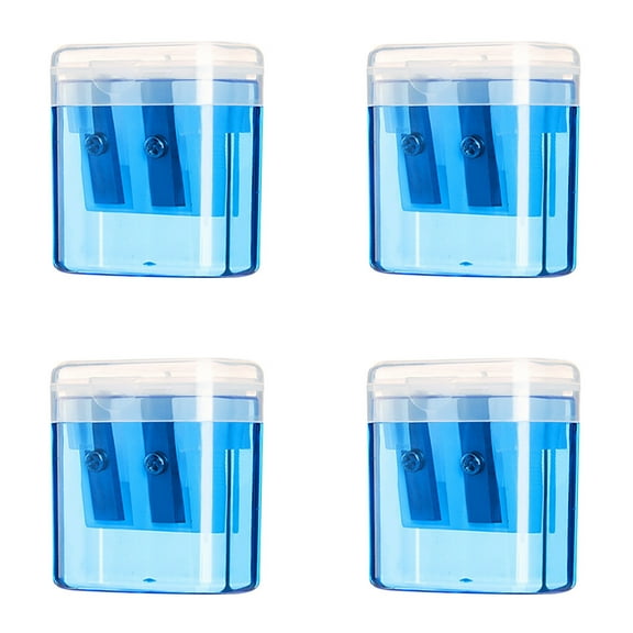 4pcs Double Hole Pencil Sharpeners with Lid and Clear Box Compact Colorful Manual Sharpener Portable Oval Design for Home Office Classroom