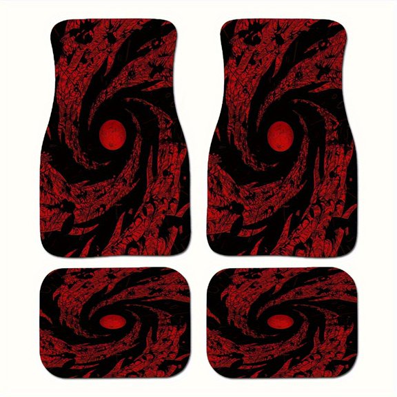 4pcs Dreamy Red Sun Pattern Print Car Floor Mats Set- Front& Rear Full Coverage Auto Interior Accessories, Crystal Velvet Vehicles Floor Mats Suitable for Sedans, Vans, Suvs