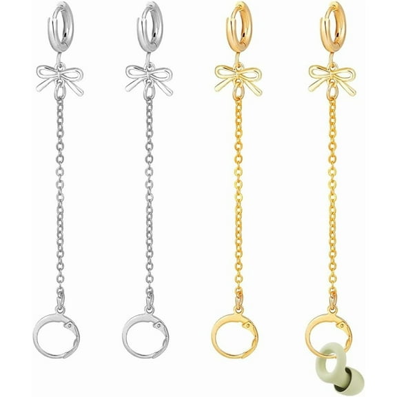 4pcs Earplug Earrings Loop Holder Noise Reducing Loop Switch Earplug Earrings with Bowknot Charms