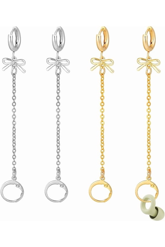 4pcs Earplug Earrings Loop Holder Noise Reducing Loop Switch Earplug Earrings with Bowknot Charms