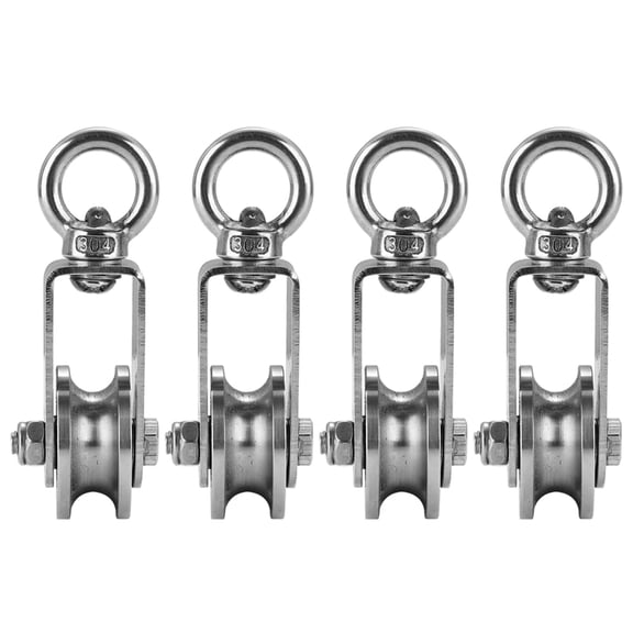 4pcs Efficient 304 Steel Wire Rope Pulley Swivels Pulley 360°Rotation Smooth Rollers for Lifting Hangings Tasks