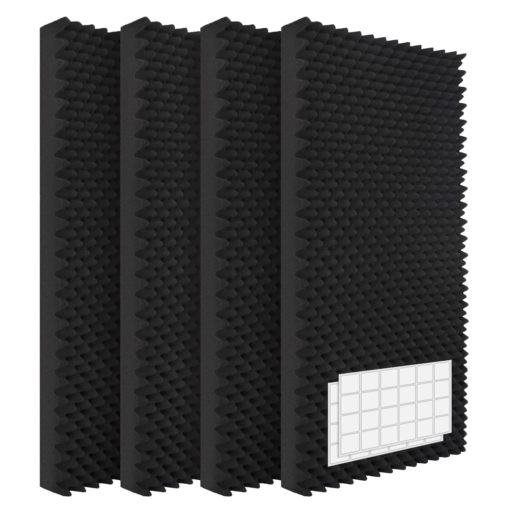 4pcs Egg Crate Acoustic Foam Panels 48 x 24 x 2 inch, High Density Sound Absorbing Foam for Studio, Soundproofing Treatment Panels for Recording, Podcast, Office & Home (Black)