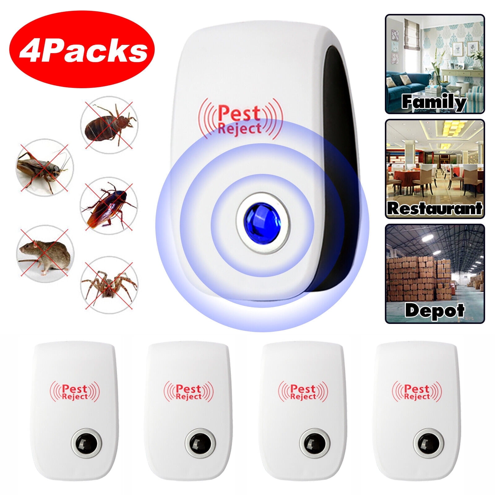 4pcs Electronic Pest Reject Control Ultrasonic Repeller Home Bug Mice ...