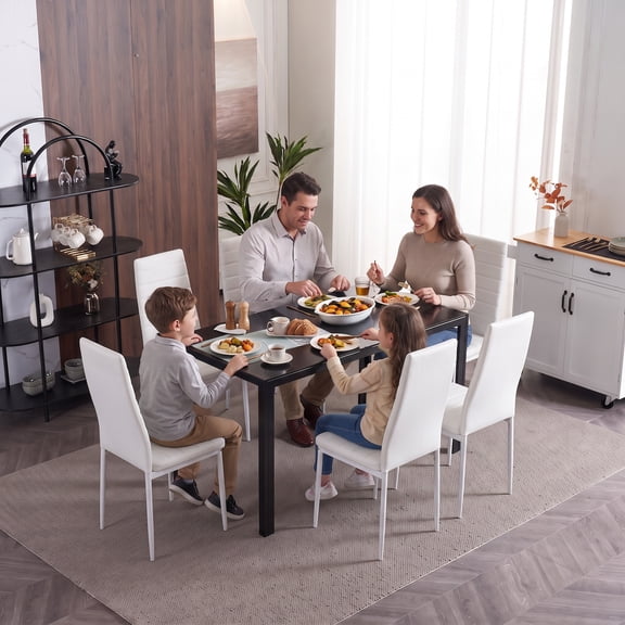 4pcs Elegant Assembled Stripping Texture High Backrest Dining Chairs White