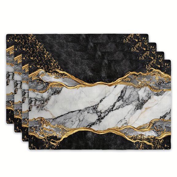 4pcs Elegant Marble Placemats Suitable for Home - Luxurious Washable Table Mats with Marble & Golden Accent, Fits Modern & Table Settings for Dining, Kitchen, Holiday Parties