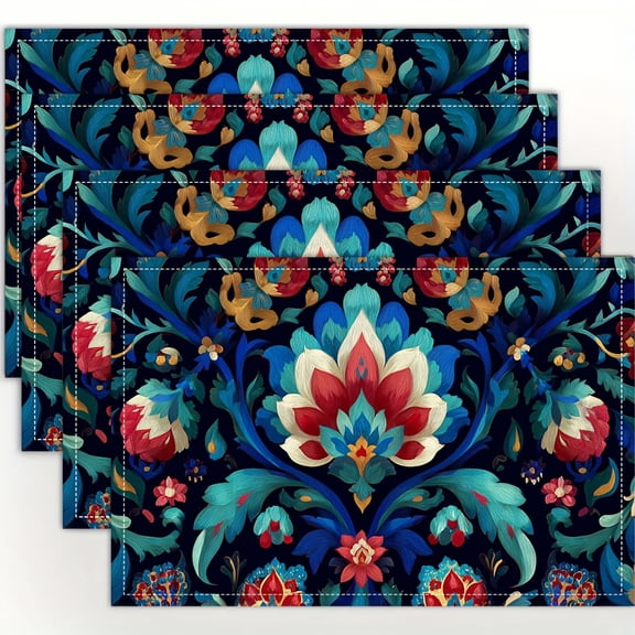 4pcs Elegant Persian Table Placemats - Luxury Oriental Medallion with Persian Patterns, Hand Washable Table Mats Suitable for Dining Table, Kitchen, Party, Holiday Dinner - 12x18 Inch (30x45cm)