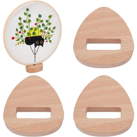4pcs Embroidery Hoop Display Stand Embroidery Hoop Wooden Base Triangle Wood Embroidery Hoop Easels Embroidery Hoop Holder Accessories for Embroidery Cross Stitch Stand Decor DIY