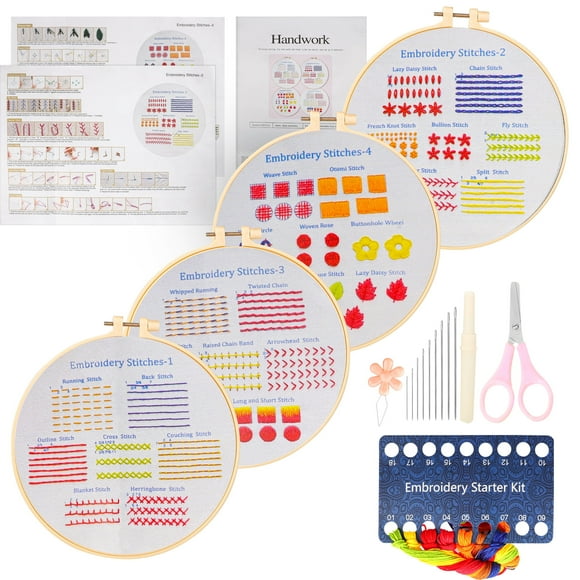 4pcs Embroidery Kit, EEEkit Beginners Embroidery Stitch Practice Craft Set with 1 Hoop