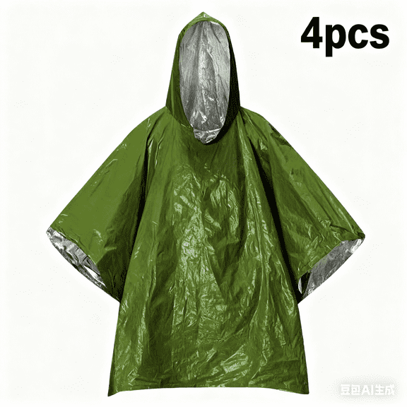 Emergency Poncho Waterproof, Wind-Resistant Outdoor Rain Poncho for Camping, Emergencies,4pcsExpand size 100 * 130cm(military green