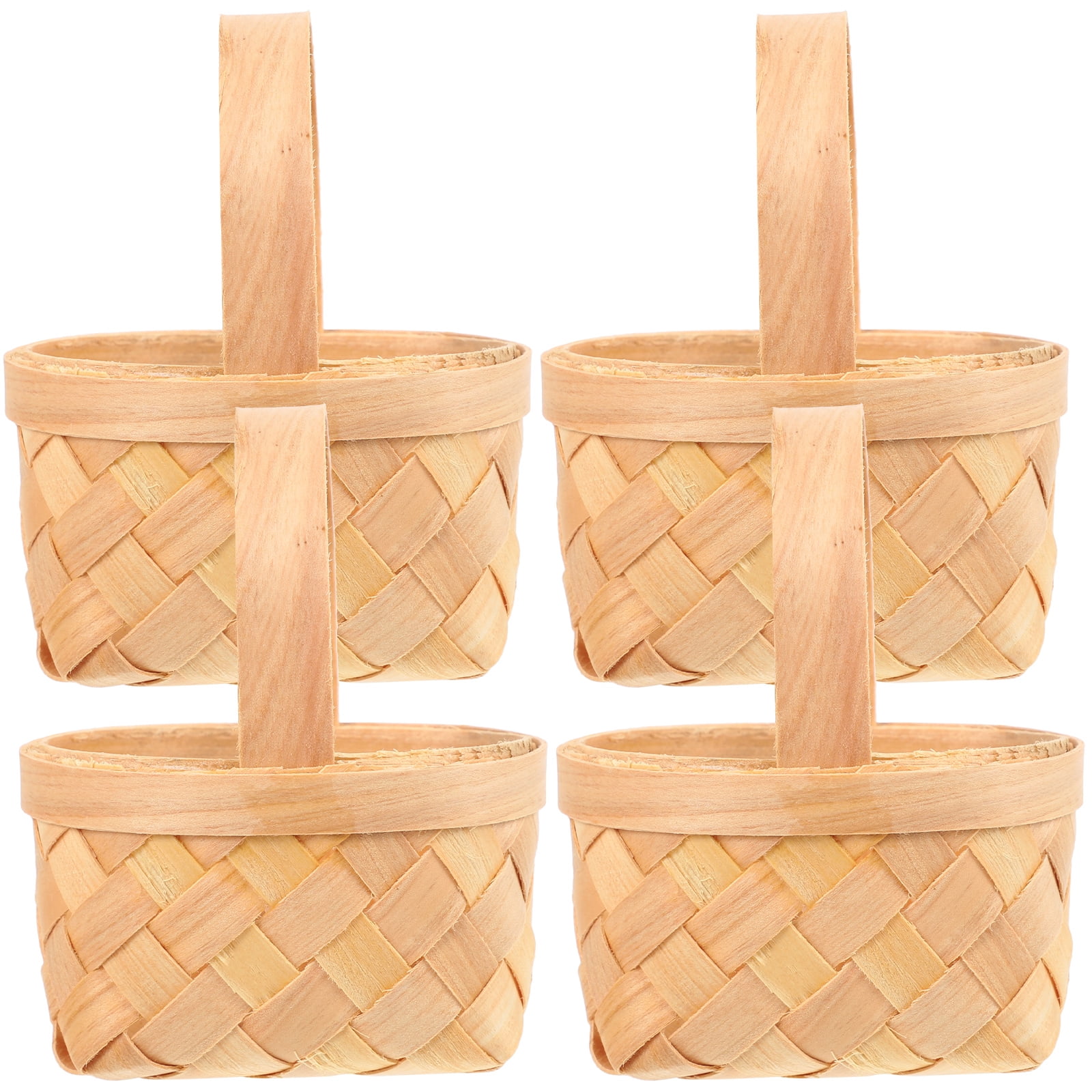 4pcs Empty Woven Wood Chip Baskets with Handles for Gifts, DIY
