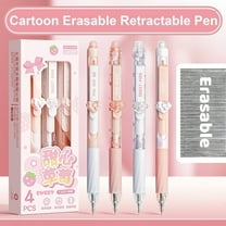 4pcs Erasable Cartoon Gel Pen Set, 0.5mm Black Ink Ballpoint Pens for Writing