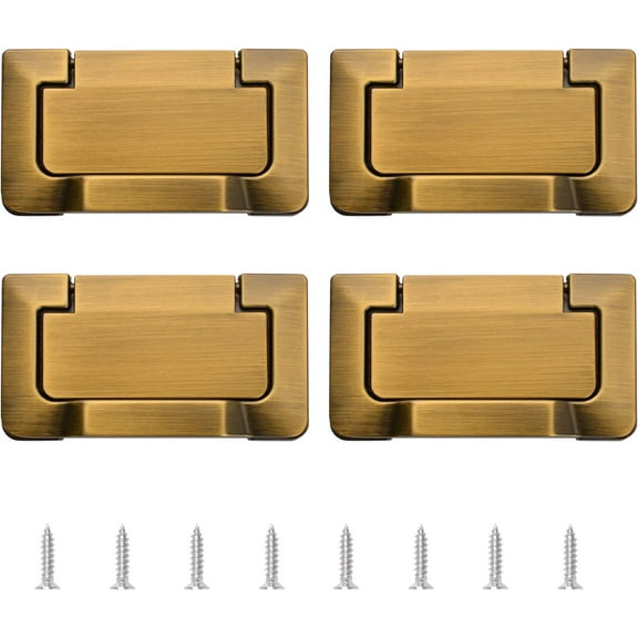 4pcs European Style Flush Ring Pulls, Zinc Alloy Tatami Hidden Door knob, 2.9 Inch Brass Cabinet Handles with Screws, for Cupboard Drawer Wardrobe