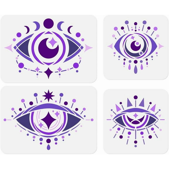 4pcs Evil Eyes Wall Stencils for Painting Devil's Eyes Plastic Reusable Stencils for Wood Burning Paint Templates DIY Craft Art Stencils on Wall Wood Fabric Canvas Furniture Journal