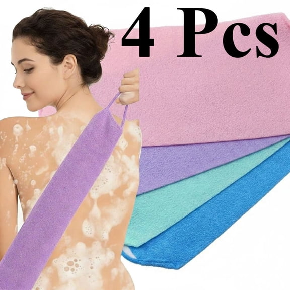 4pcs Exfoliating Back Washers Scrub with Handles Body Scrubber Cloth Towel for Shower Nylon Back Exfoliator Extended Backs Washers Stretchable Body Bath Pull Strap for Cleans Skin Massages