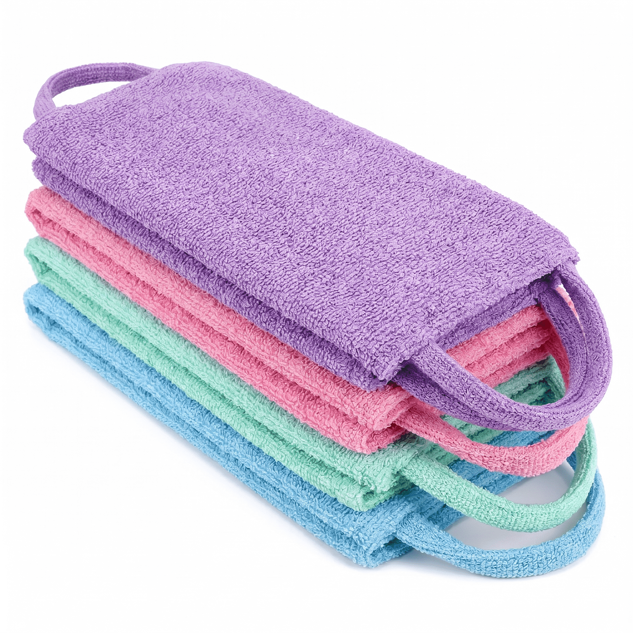 4pcs Exfoliating Back Washers Scrub with Handles Japanese Body Scrubber Cloth Towel for Shower Nylon Back Exfoliator Extended Back Washers Stretchable Body Bath Pull Strap for Cleans Skin Massages