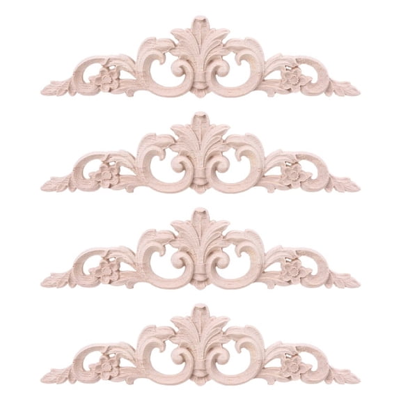 4pcs Exquisite Wood Carved Onlay Appliques for Furniture Cabinet Unpainted Mouldings Decal Decoration
