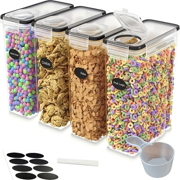 4pcs Extra Large (4L/135Oz) Airtight Food Storage Containers. BPA-Free Plastic, Pour Spout. For Grain, Nuts, Flour, Rice. Includes Free Labels & Marker. Ideal for Pantry/Kitchen Organization