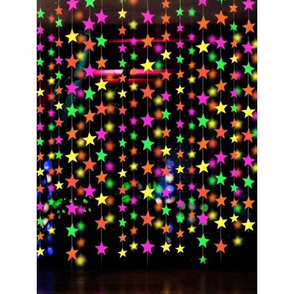 4pcs Extra Large Glow In The Dark Party Supplies Neon Party Decorations 3 3 X 6 6 Ft Purple Yellow And Orange Star Metallic Tinsel Curtains Photo Backdrop Birthday Par