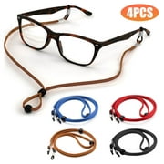 4pcs Eyeglass Strap Holders, EEEkit PU Leather Glasses Straps, 27'' Non-Slip Eyewear Retainers, Eyewear Necklace Cords