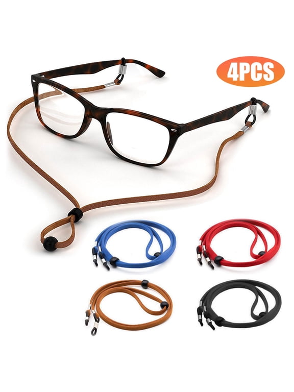 4pcs Glasses Straps, 27.6" Adjustable PU Leather Eyeglass Holder Cords, Non-Slip Eyewear Retainers, Eyewear Necklace Cords