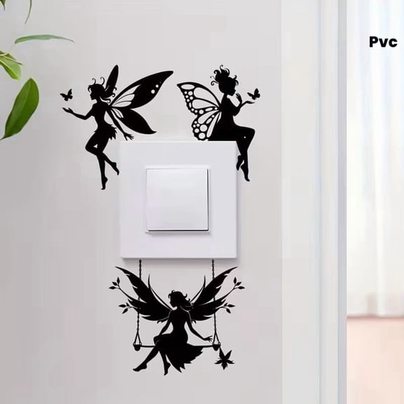 4pcs Fairy Elf Pattern Light Switch Stickers - Whimsical PVC Wall Decals for Enchanting Home Decor
