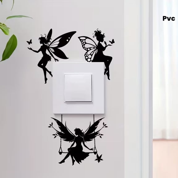 4pcs Fairy Elf Pattern Light Switch Stickers - Whimsical Self-Adhesive PVC Wall Decals for Home Decor