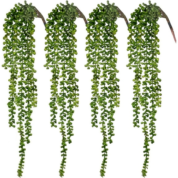 4pcs Fake Hanging Plants, String of Pearls Artificial Succulents Greenery Wall Backdrop Decor, Plants Indoor for Home Garden Outdoor Decoration