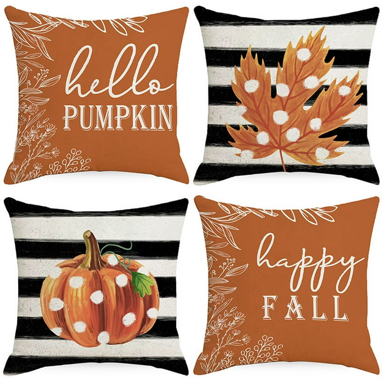 4pcs, Fall Pillow Covers 18x18 Set Of 4, Hello Fall Pillows Decorative  Throw Pillow Covers Outdoor, Blue Pumpkin Autumn Pillow Cases Thanksgiving  Fall
