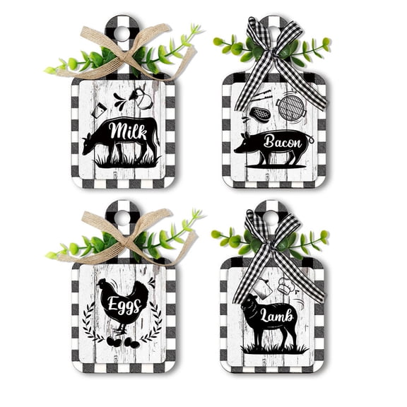4pcs Farmhouse Kitchen Signs Cow Rooster Pig Wood Sign Kitchen Wall Decor Hanging Plaques Rustic Wooden Signs Eat Sign Board Sign for DIY