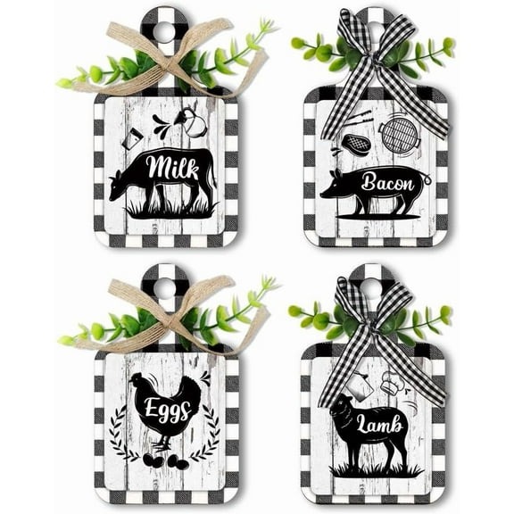 4pcs Farmhouse Kitchen Signs Cow Rooster Pig Wood Sign Kitchen Wall Decor Hanging Plaques Rustic Wooden Signs Eat Sign Board Sign