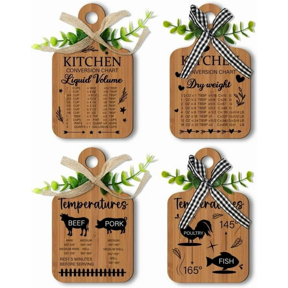 4pcs Farmhouse Kitchen Signs Rustic Conversions Wood Sign Kitchen Conversion Chart Wall Decor Hanging Plaques Rustic Wooden Signs Eat Sign Board Sign for Home Kitchen Wall Table Decor