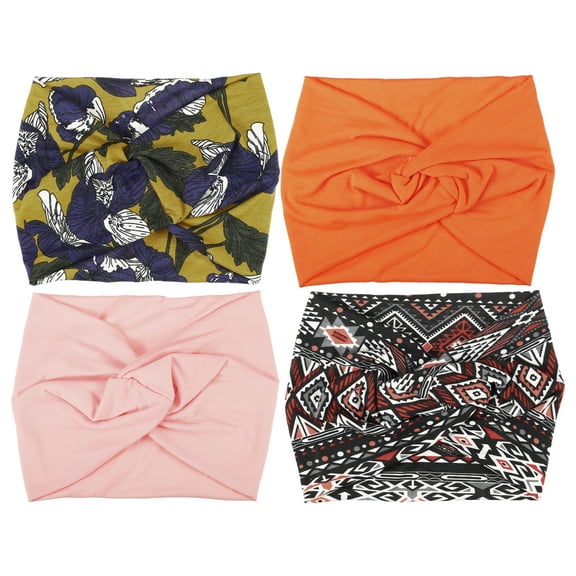 4pcs Fashion Bohemia Widening Knotted Headwrap for Women Orange Pink Purple Yellow Black Red