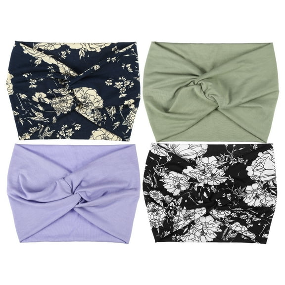 4pcs Fashion Bohemia Widening Knotted Headwrap for Women Purple Green Black Navy Blue