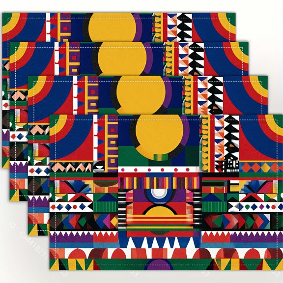 4pcs, Fashion Tribal Pattern African Style Geometry Art Placemats, Fashion Print Pattern Table Mat, for Dining Table, Kitchen, Party, Indoor, Holiday, Dinner Parties and Home Decor 12x18 Inch