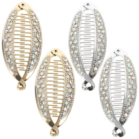 4pcs Fashionable Banana Hair Clip Ponytail Holder Clip Strong Tension Fish Shape Grips Clamp Clip (Gold, Silver 2pcs Each)