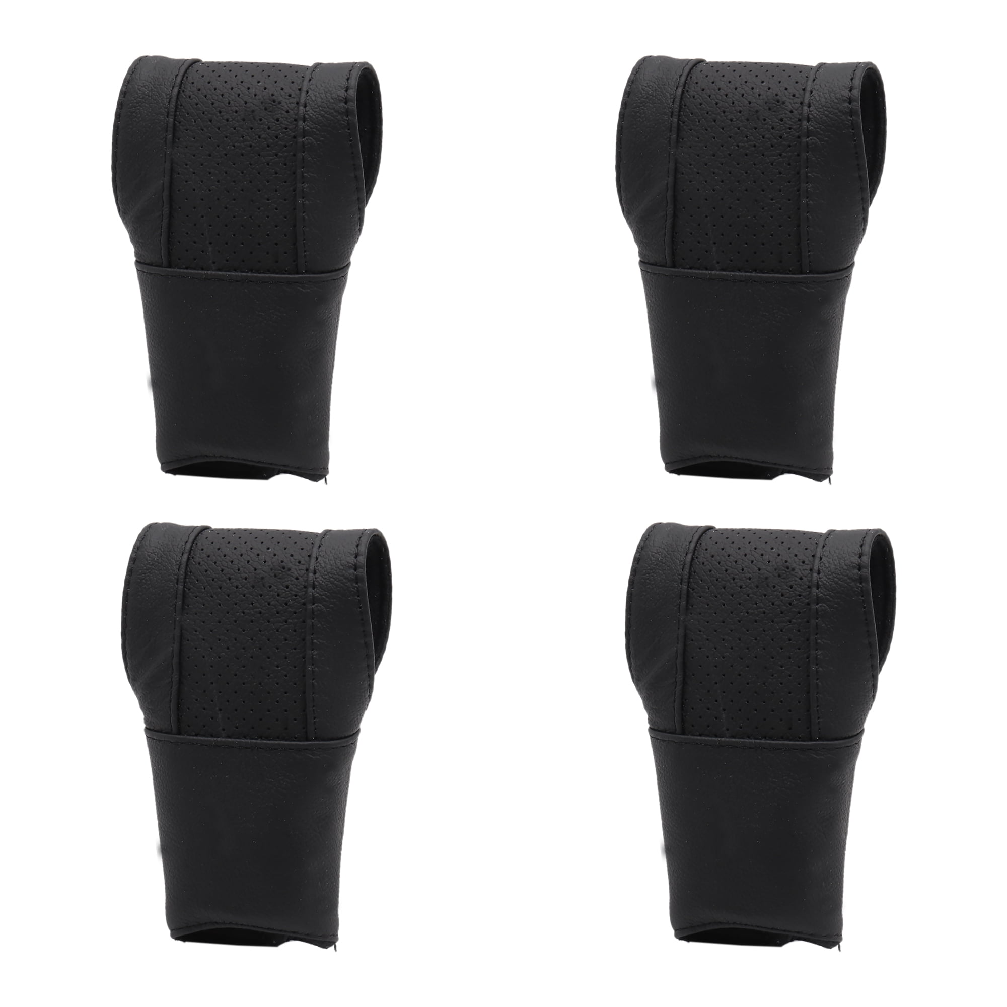 4pcs Faux Leather Hoop Loop Fastener Car Gear Shift Knob Protective Cover Black