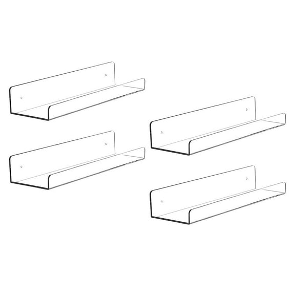 4pcs Floating Shelves Clear Acrylic Floating Wall Ledge Shelf Vinyl Record Shelf Bathroom Display Organizer Storage Shelves