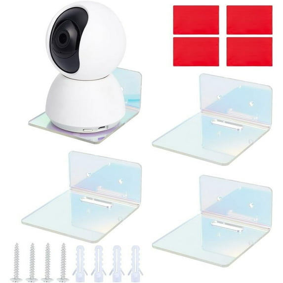 4pcs Floating Wall Shelves Acrylic Shelves Small Clear Shelf Display Ledges Adhesive Hanging Shelves for Smart Speaker Webcams Camera Router Monitors with 2 Types of Installation Colorful