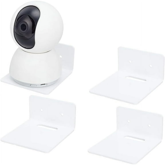 4pcs Floating Wall Shelves Acrylic Shelves Small White Shelf Display Ledges Adhesive Hanging Shelves for Webcams Camera Router Monitors with 2 Types of Installation for DIY