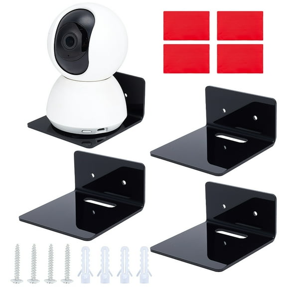 4pcs Floating Wall Shelves Black Acrylic Shelves Small Shelf Display Hanging Shelves for Smart Speaker Webcams Camera Router with Cable Clips