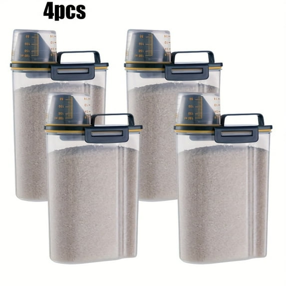4pcs Flour Container 5LB Pantry Food Storage Containers with Lids Airtight & Measuring Cup Small Air Tight Rice Holder Bin Plastic Cereal Grain Dispenser Kitchen for Sugar Dry Goods Pet Food